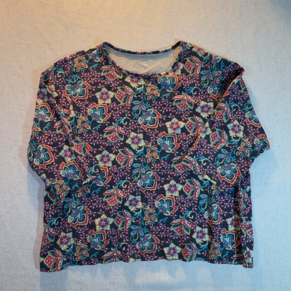 Kim Rogers Woman Long Sleeve Top Floral Print Cotton Multicolor Women's Size 2X
